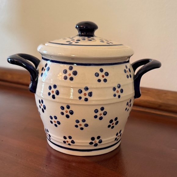 Polish Pottery Other - Blue and White Floral Ceramic Jar with Lid